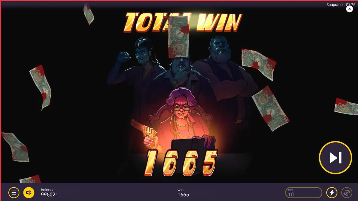 The Soapranos slot game interface featuring laundry and mafia theme